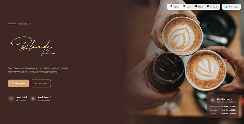 Coffee Shop Website Main View