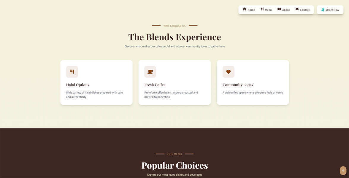 Coffee Shop Website Menu